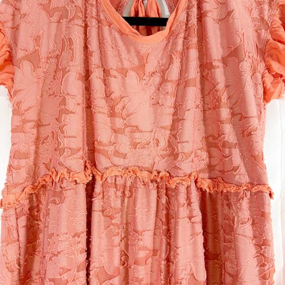 Anthropologie Ruffle Knit Mini Dress Peachy Pink Size M Fits Like L Relaxed Fit - Picture 5 of 8